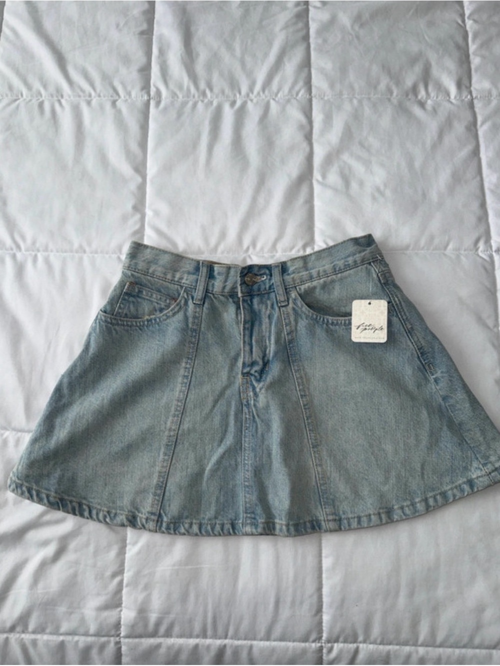 Free People Light Wash Denim Mini Skirt